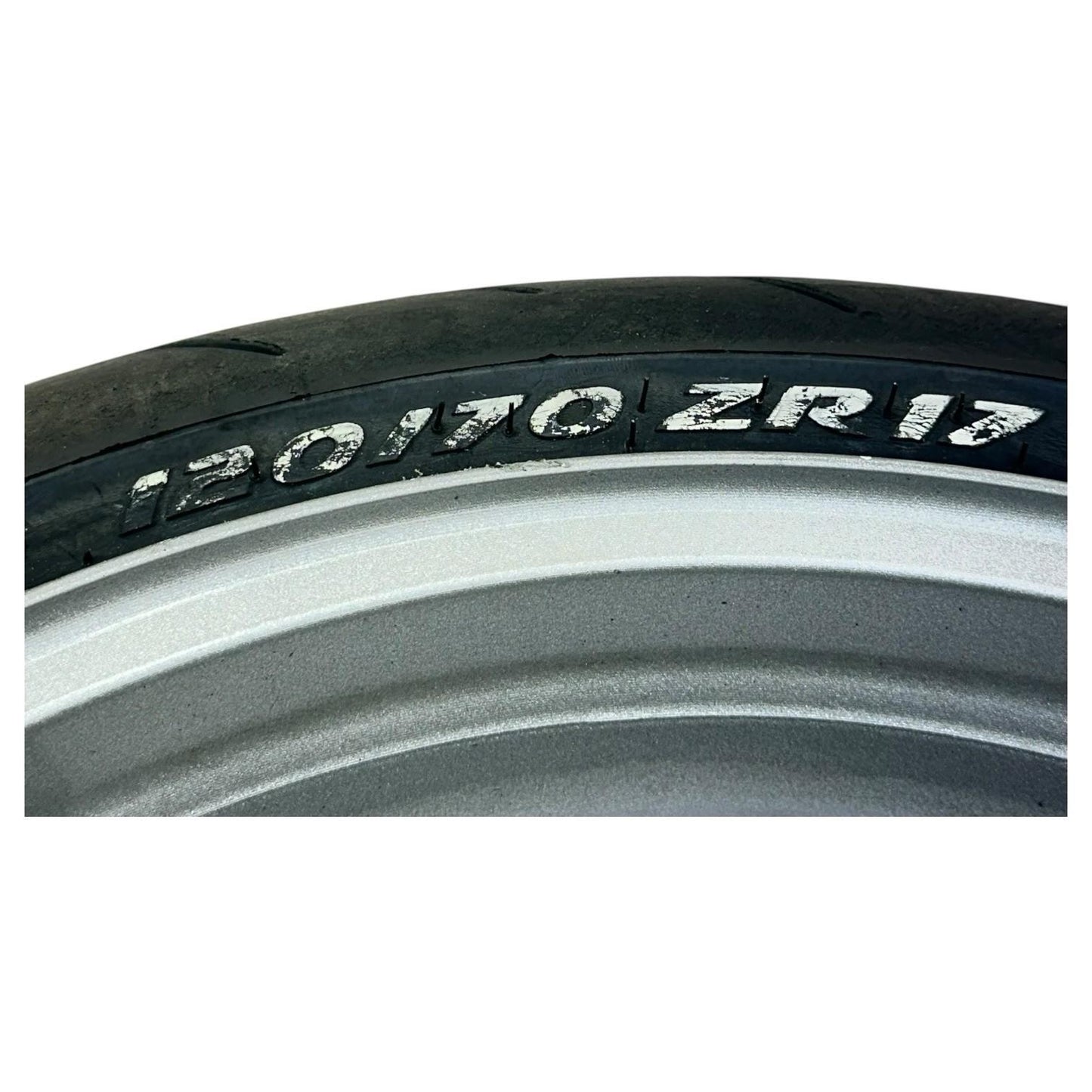 2007 2008 SUZUKI GSXR 1000 FRONT WHEEL RIM TIRE RUBBER SILVER STOCK OEM