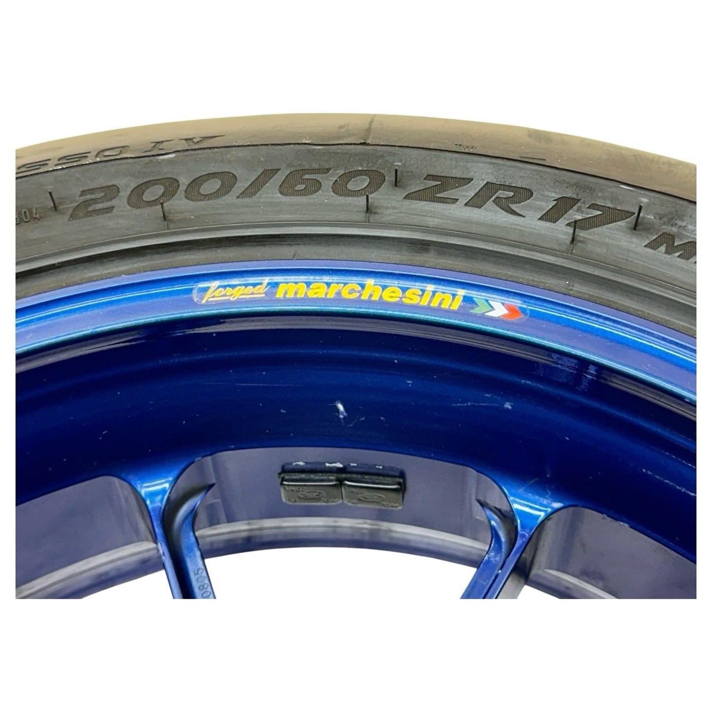 2005 2006 SUZUKI GSXR 1000 REAR WHEEL RIM BACK TIRE RUBBER BLUE MARCHESINI