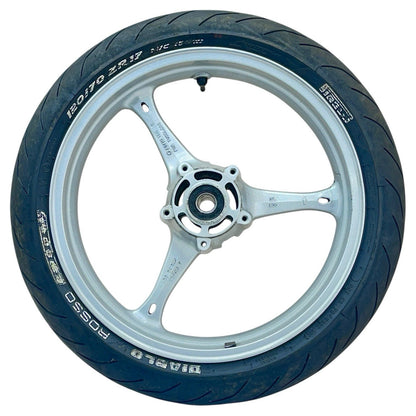 2007 2008 SUZUKI GSXR 1000 FRONT WHEEL RIM TIRE RUBBER SILVER STOCK OEM