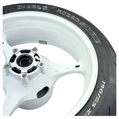 2007 2008 SUZUKI GSXR 1000 REAR WHEEL BACK RIM TIRE RUBBER HUB WHITE STOCK OEM