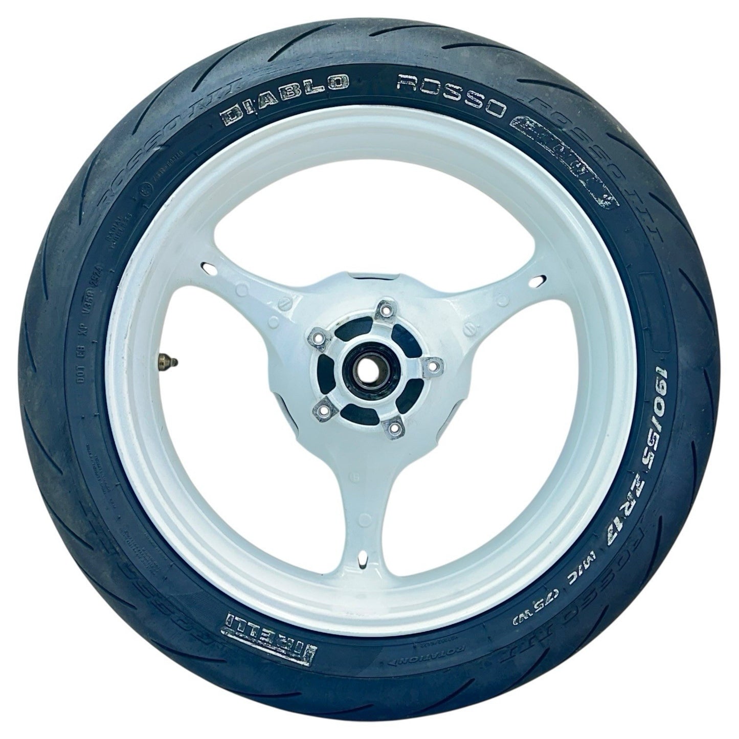 2007 2008 SUZUKI GSXR 1000 REAR WHEEL BACK RIM TIRE RUBBER HUB WHITE STOCK OEM