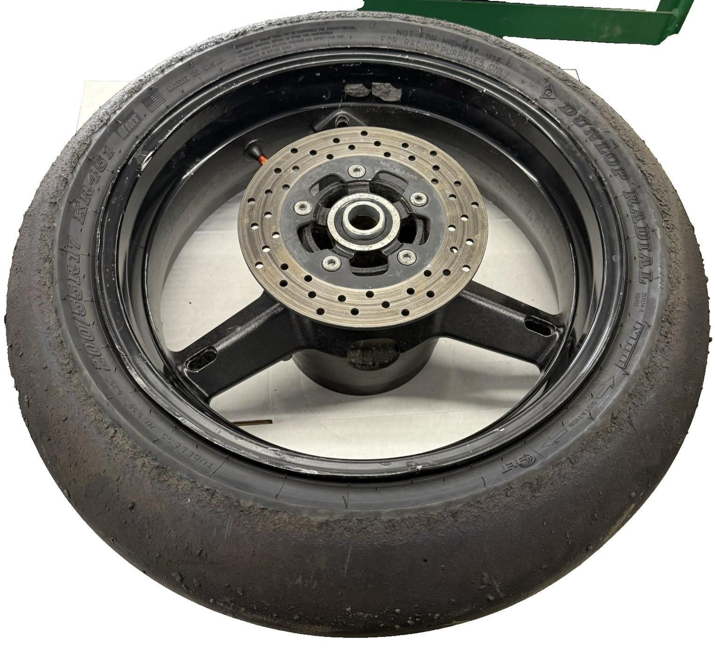 2007 2008 SUZUKI GSXR1000 REAR WHEEL BRAKE ROTOR DUNLOP BLACK RIM TIRE STOCK