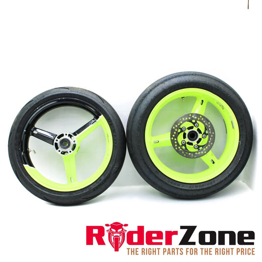 2004 2005 SUZUKI GSXR600 GSXR750 WHEEL SET FRONT & REAR GREEN / BLACK RIMS TRACK