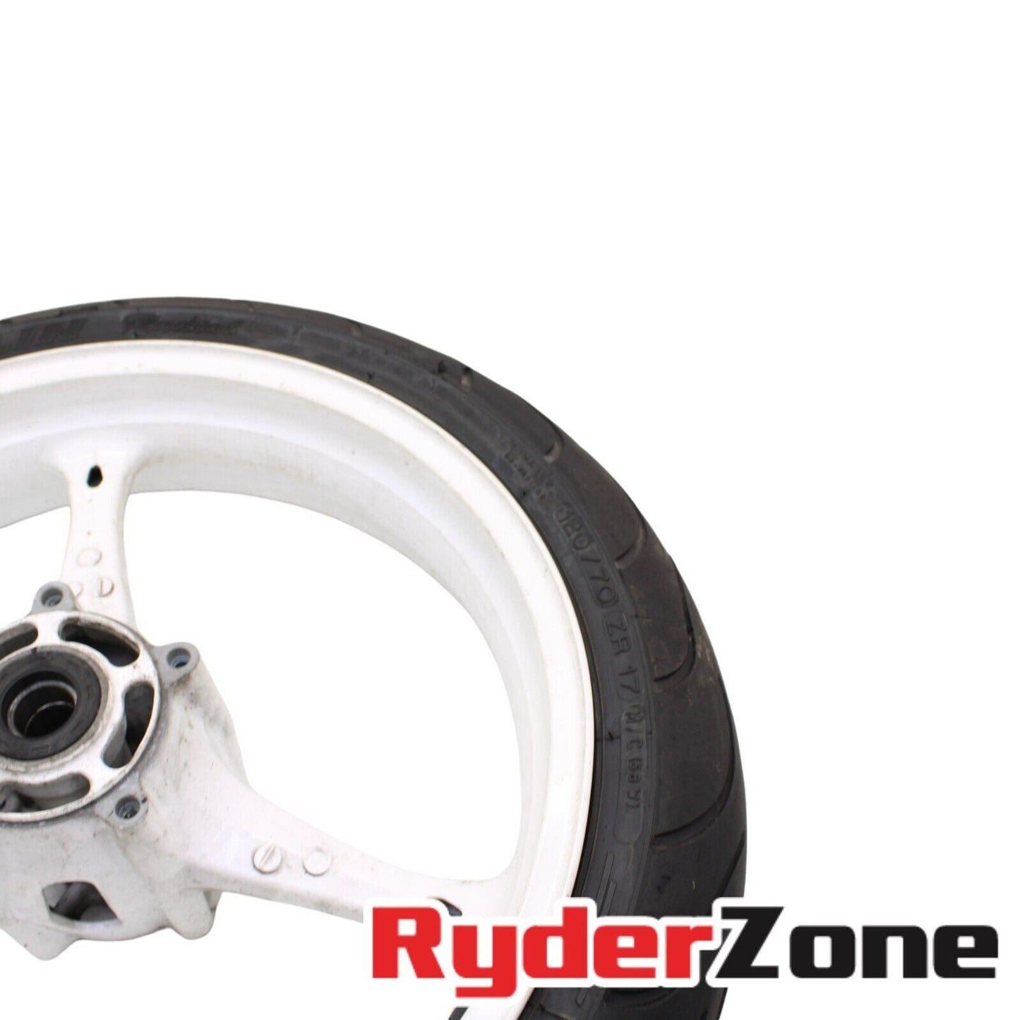 2005 2006 SUZUKI GSXR 1000 FRONT WHEEL WHITE MICHELIN TIRE STRAIGHT RIM *BENT*