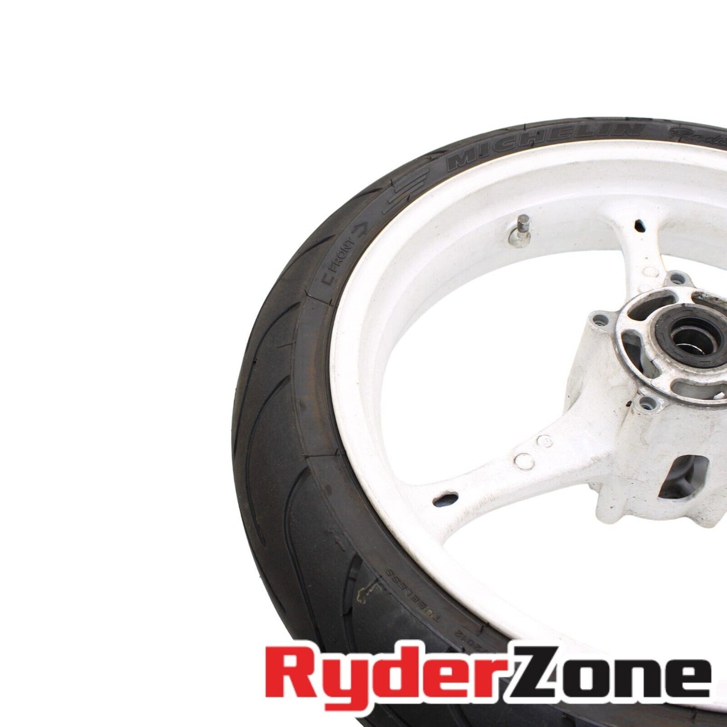 2005 2006 SUZUKI GSXR 1000 FRONT WHEEL WHITE MICHELIN TIRE STRAIGHT RIM *BENT*