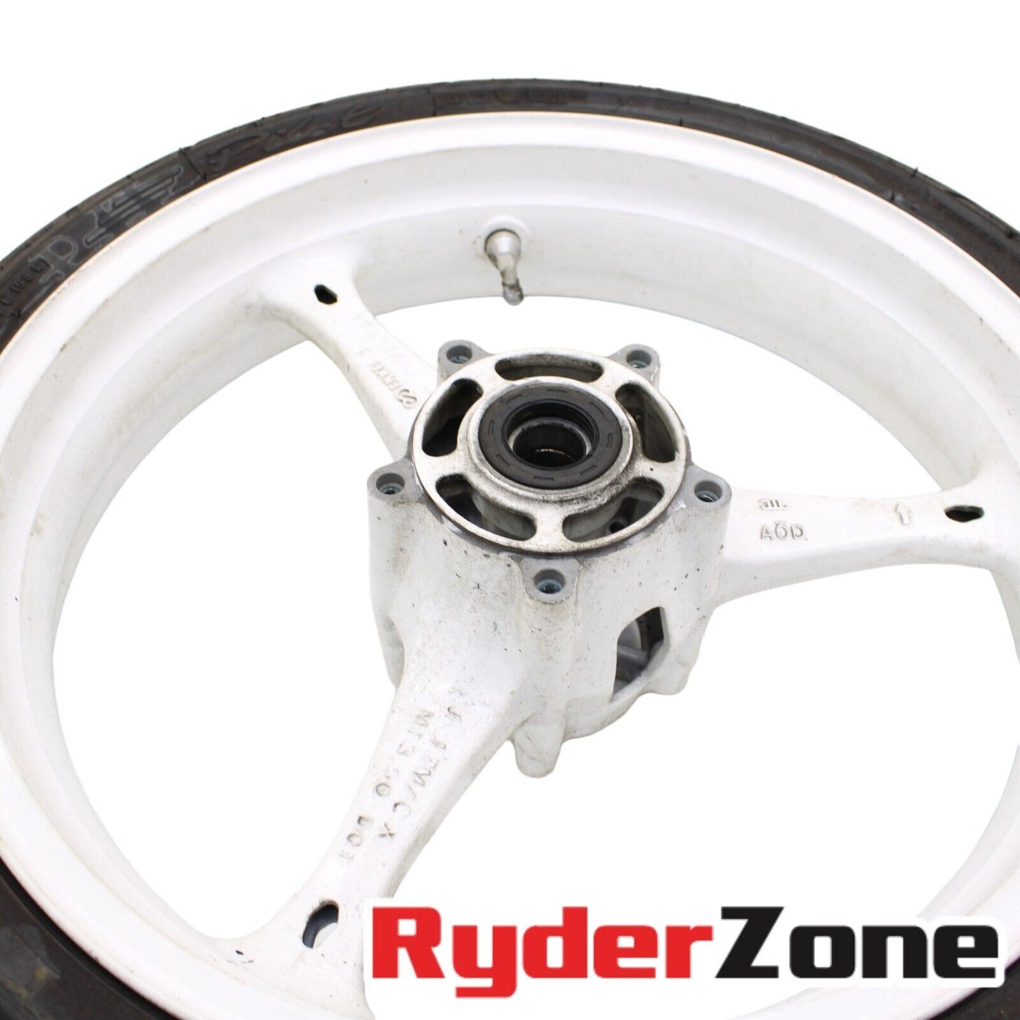 2005 2006 SUZUKI GSXR 1000 FRONT WHEEL WHITE MICHELIN TIRE STRAIGHT RIM *BENT*