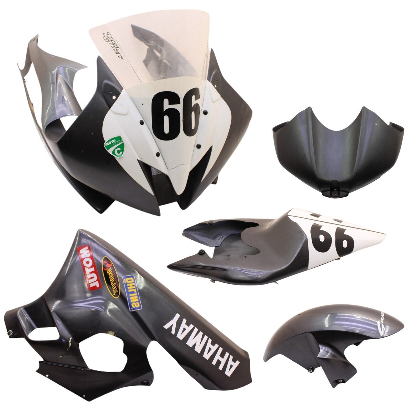 2006 2007 YAMAHA YZF R6 FAIRING SET TRACK PLASTIC KIT SILVER NOSE BELLY TAIL