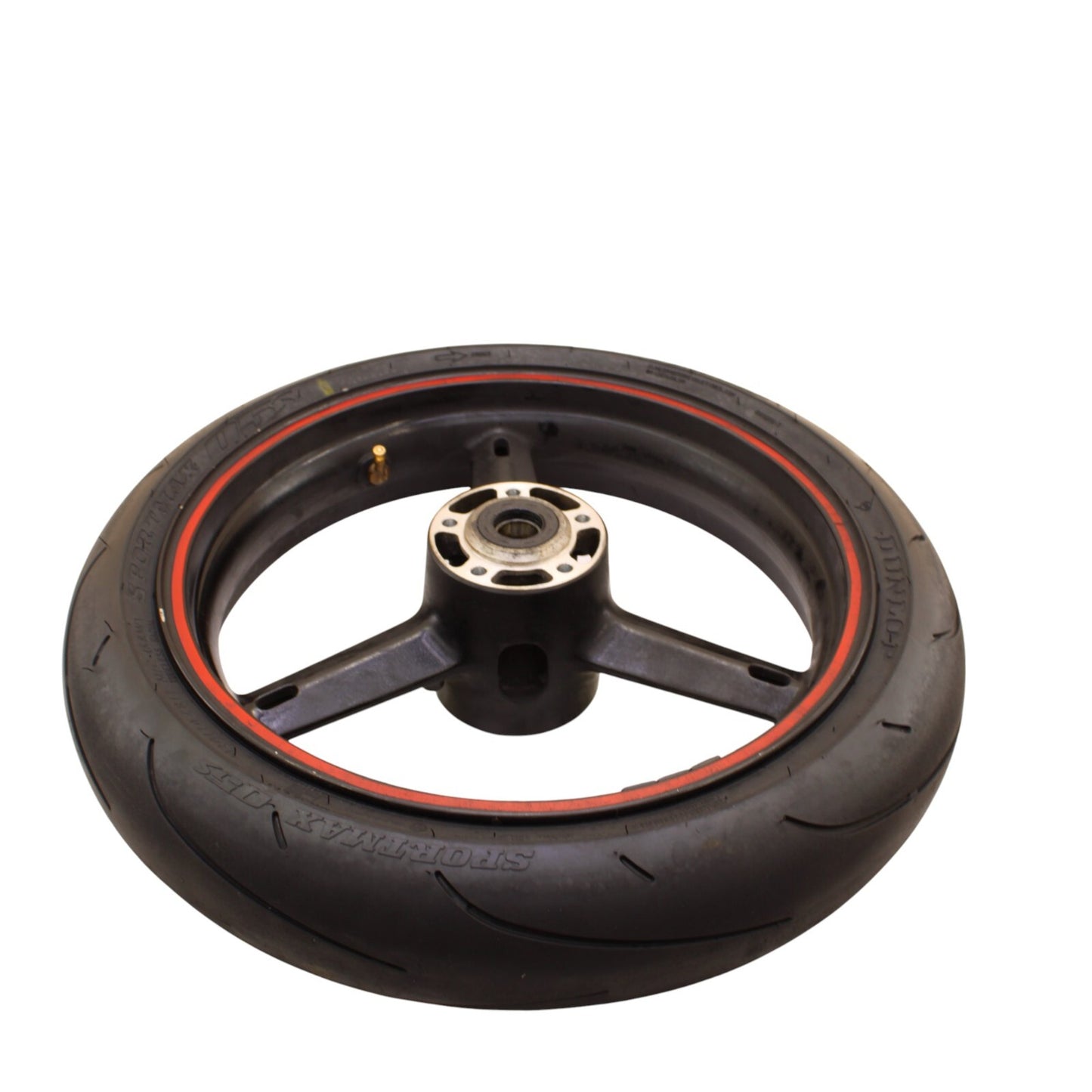 2003 2004 SUZUKI GSXR1000 FRONT WHEEL RIM DUNLOP TIRE STRAIGHT STOCK BLACK