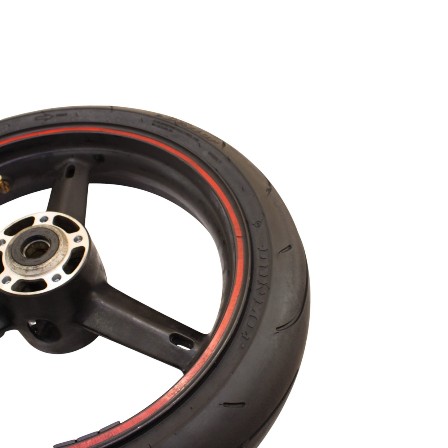 2003 2004 SUZUKI GSXR1000 FRONT WHEEL RIM DUNLOP TIRE STRAIGHT STOCK BLACK