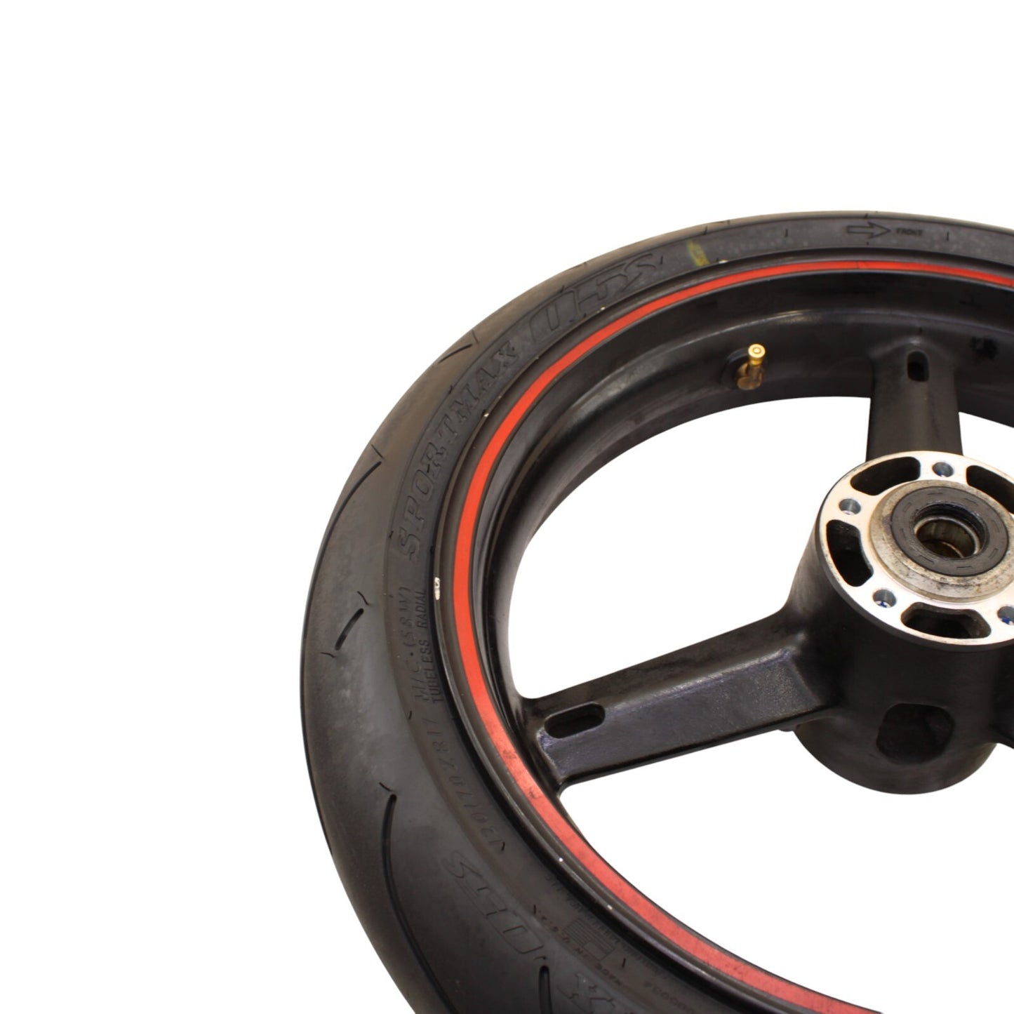 2003 2004 SUZUKI GSXR1000 FRONT WHEEL RIM DUNLOP TIRE STRAIGHT STOCK BLACK