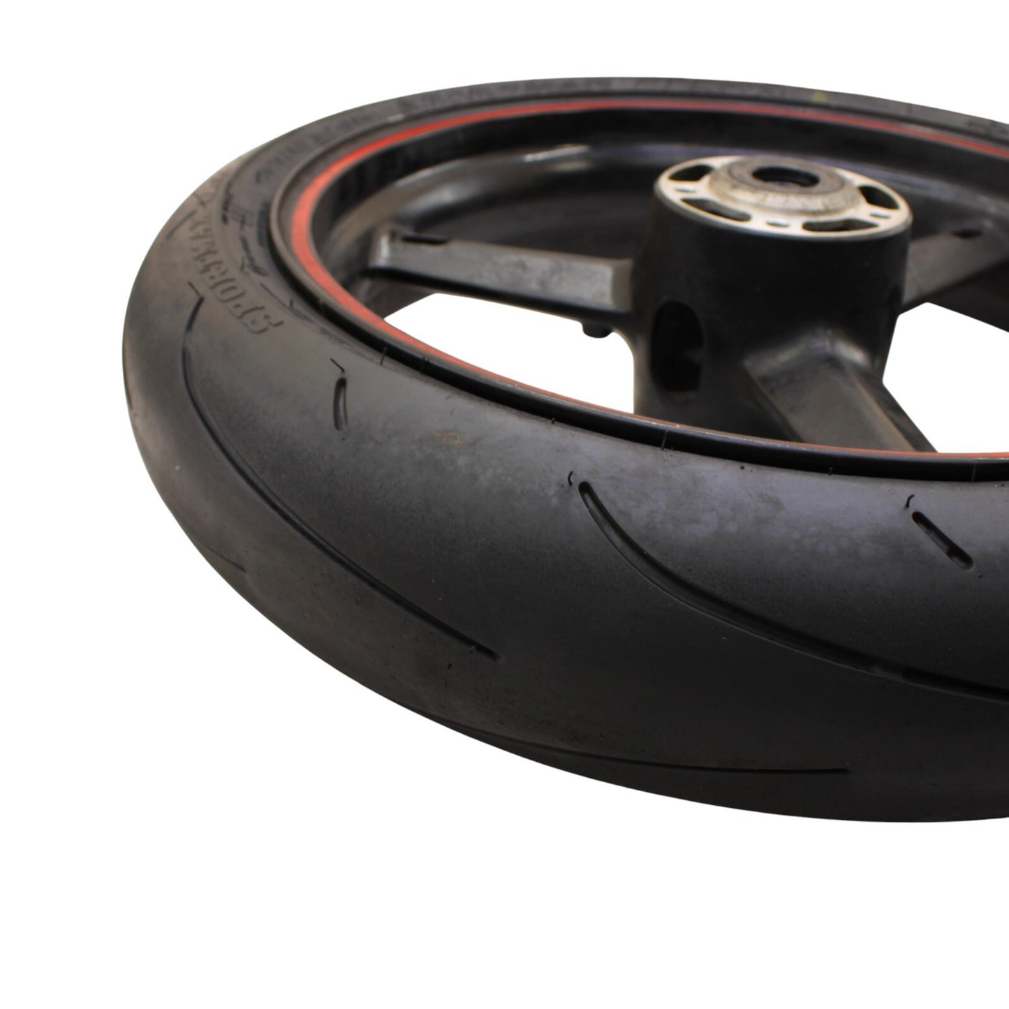 2003 2004 SUZUKI GSXR1000 FRONT WHEEL RIM DUNLOP TIRE STRAIGHT STOCK BLACK