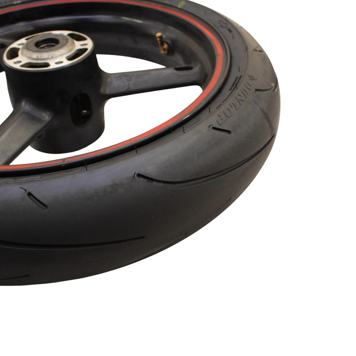 2003 2004 SUZUKI GSXR1000 FRONT WHEEL RIM DUNLOP TIRE STRAIGHT STOCK BLACK