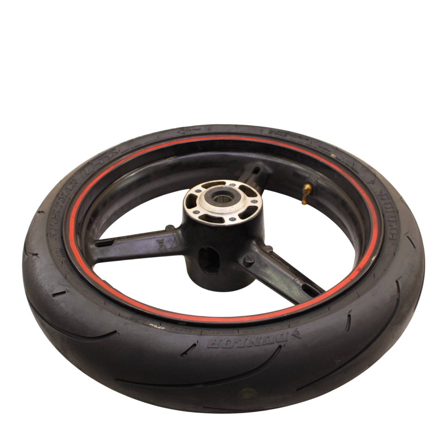 2003 2004 SUZUKI GSXR1000 FRONT WHEEL RIM DUNLOP TIRE STRAIGHT STOCK BLACK