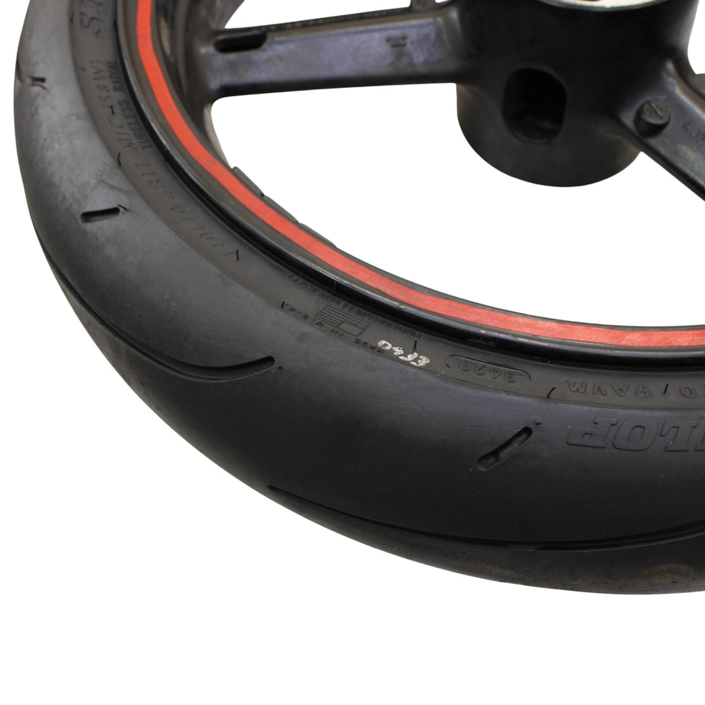 2003 2004 SUZUKI GSXR1000 FRONT WHEEL RIM DUNLOP TIRE STRAIGHT STOCK BLACK