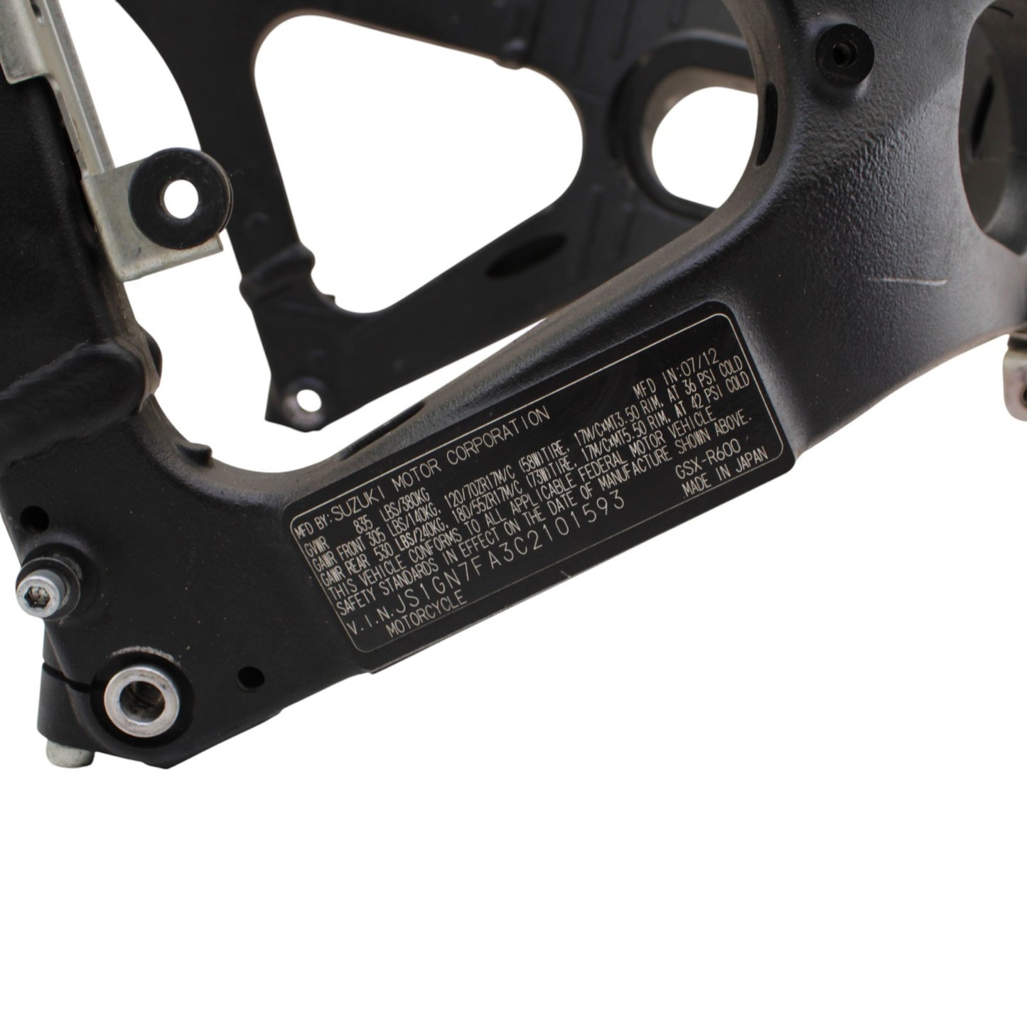 2011 - 2024 SUZUKI GSXR 600 GSXR 750 MAIN FRAME BODY CHASSIS STRAIGHT BLACK