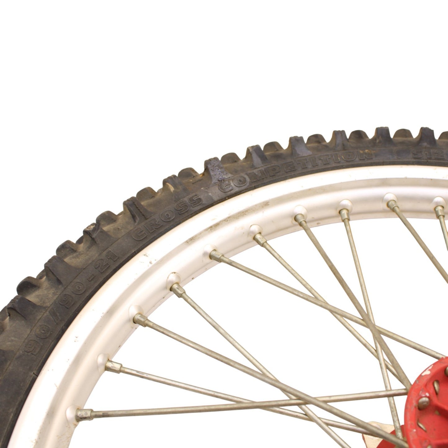 1991 - 1995 KTM 250 300 EXC FRONT WHEEL RIM TIRE RUBBER SILVER RED