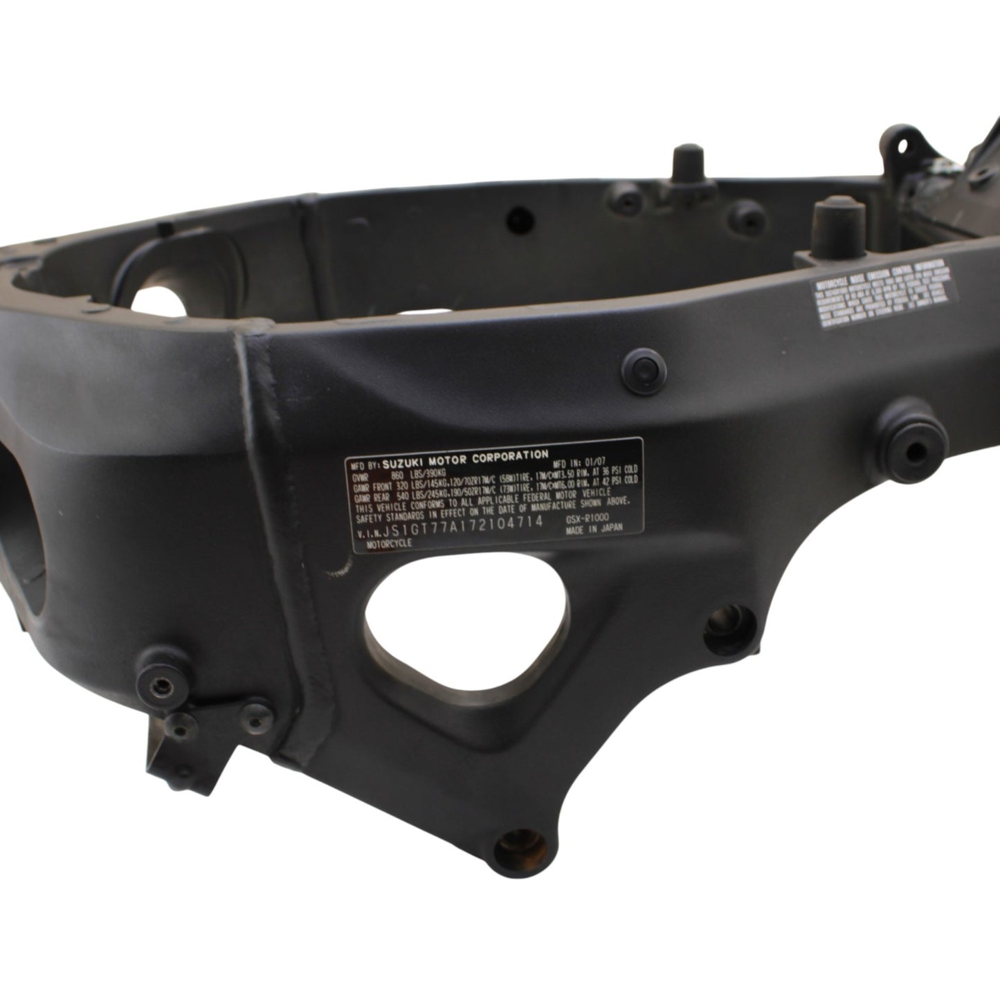 2007 2008 SUZUKI GSXR 1000 FRAME MAIN BODY CHASSIS BLACK STRAIGHT