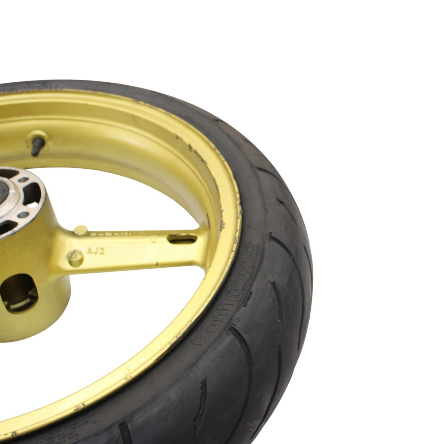 2003 2004 SUZUKI GSXR 1000 FRONT WHEEL RIM TIRE STRAIGHT STOCK YELLOW