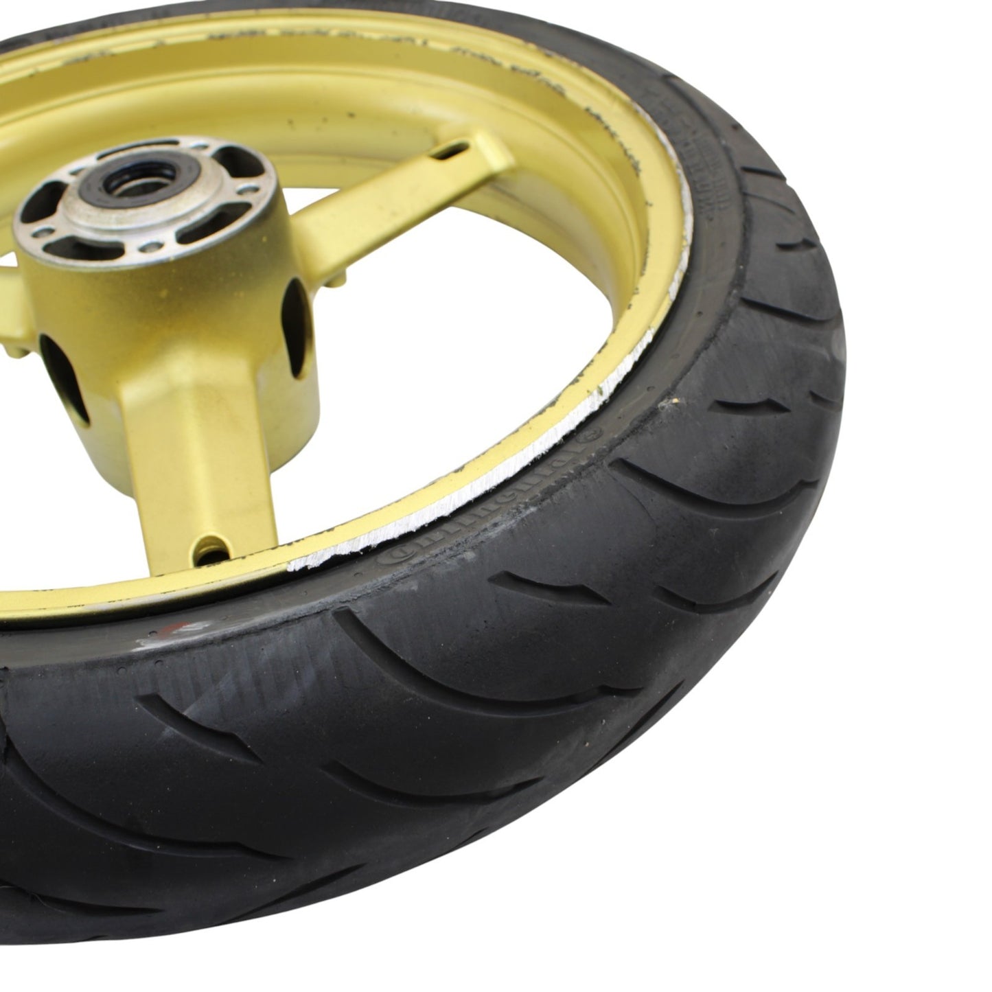 2003 2004 SUZUKI GSXR 1000 FRONT WHEEL RIM TIRE STRAIGHT STOCK YELLOW