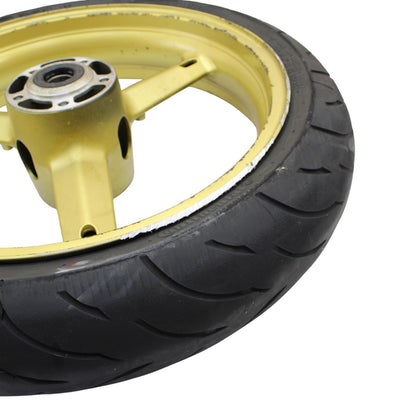 2003 2004 SUZUKI GSXR 1000 FRONT WHEEL RIM TIRE STRAIGHT STOCK YELLOW