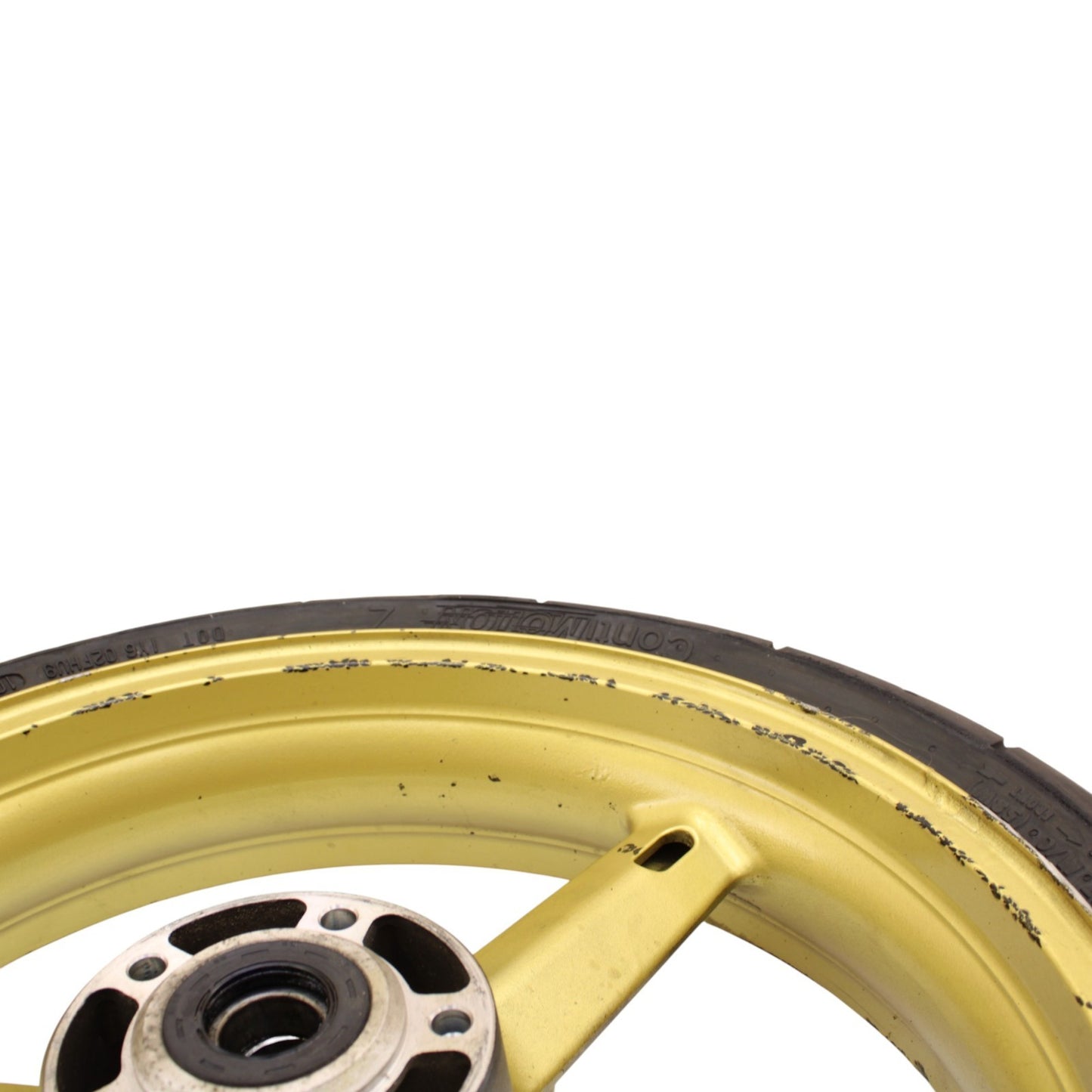 2003 2004 SUZUKI GSXR 1000 FRONT WHEEL RIM TIRE STRAIGHT STOCK YELLOW