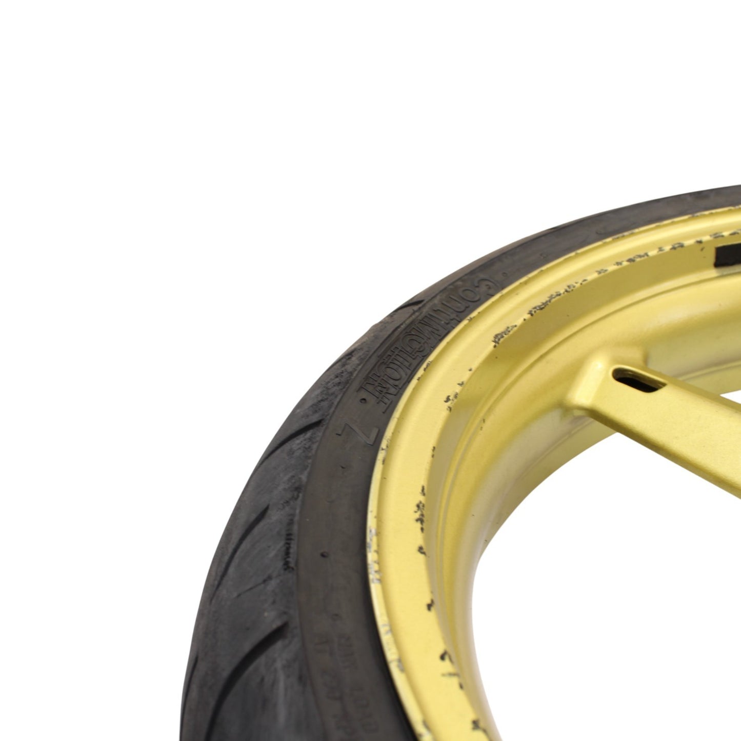 2003 2004 SUZUKI GSXR 1000 FRONT WHEEL RIM TIRE STRAIGHT STOCK YELLOW