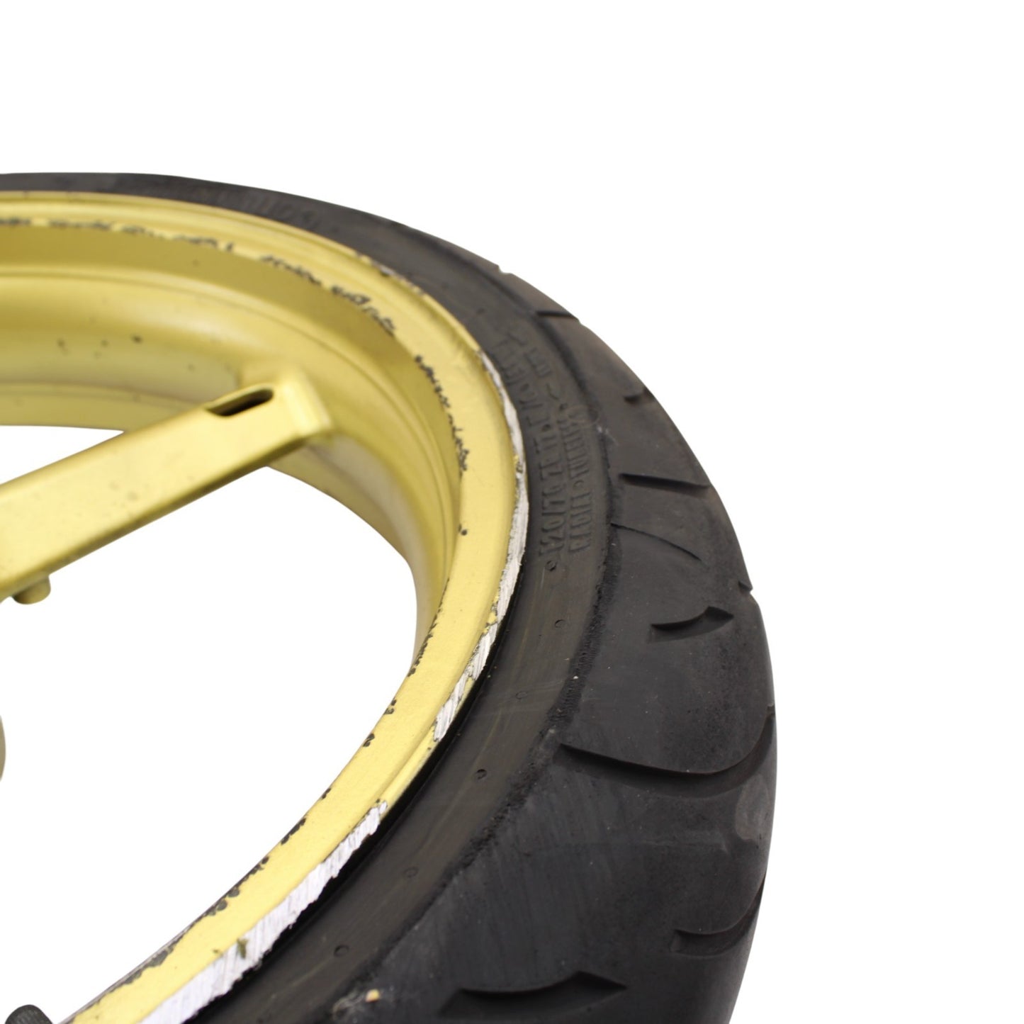 2003 2004 SUZUKI GSXR 1000 FRONT WHEEL RIM TIRE STRAIGHT STOCK YELLOW