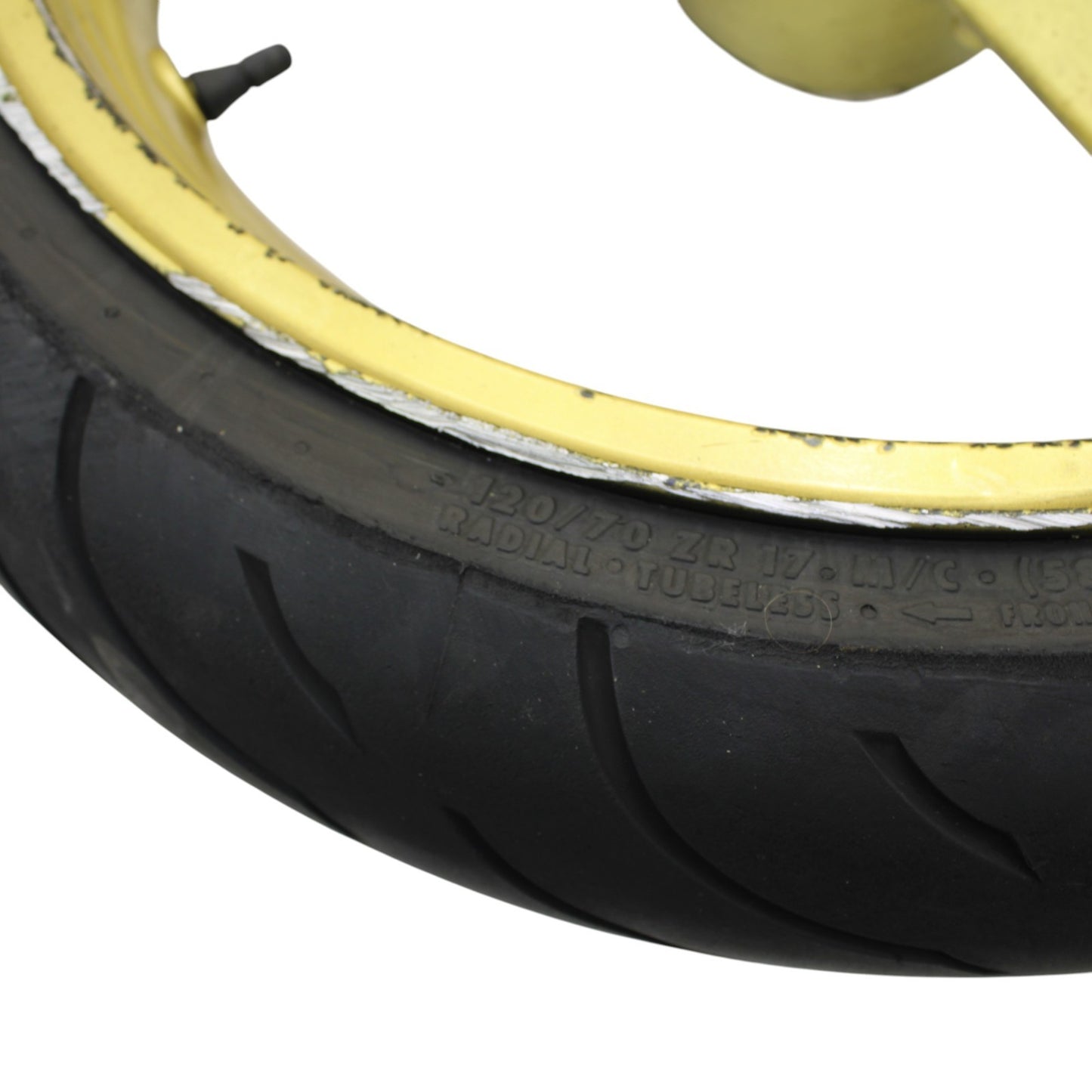 2003 2004 SUZUKI GSXR 1000 FRONT WHEEL RIM TIRE STRAIGHT STOCK YELLOW