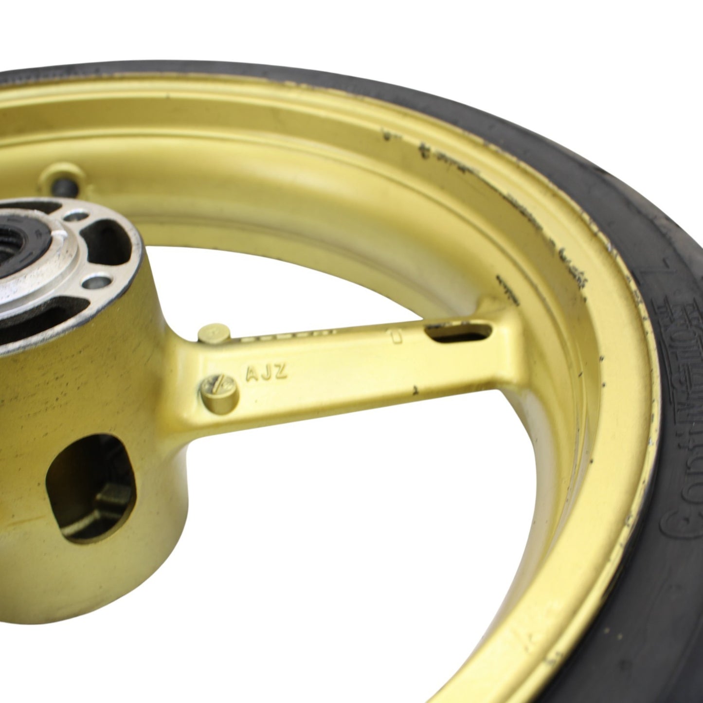 2003 2004 SUZUKI GSXR 1000 FRONT WHEEL RIM TIRE STRAIGHT STOCK YELLOW