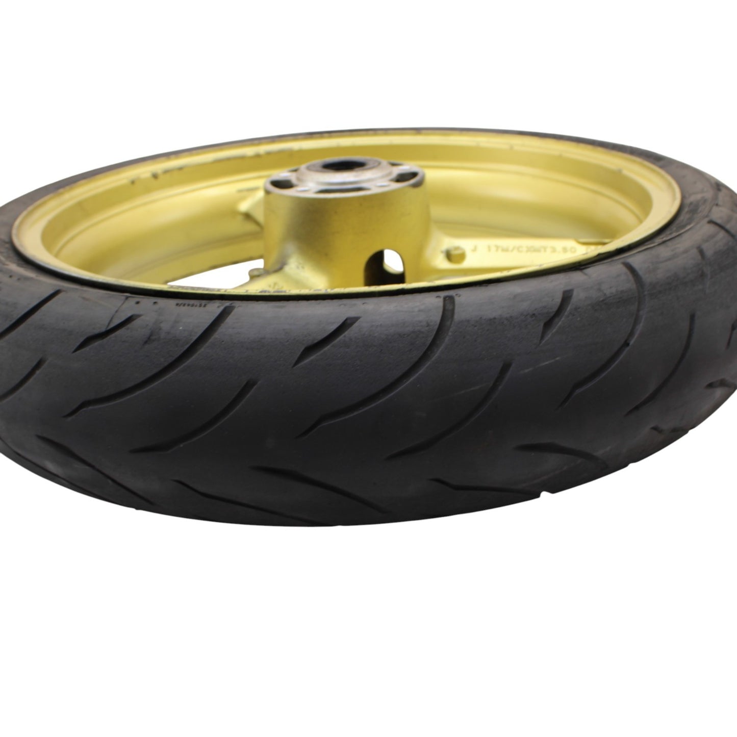 2003 2004 SUZUKI GSXR 1000 FRONT WHEEL RIM TIRE STRAIGHT STOCK YELLOW