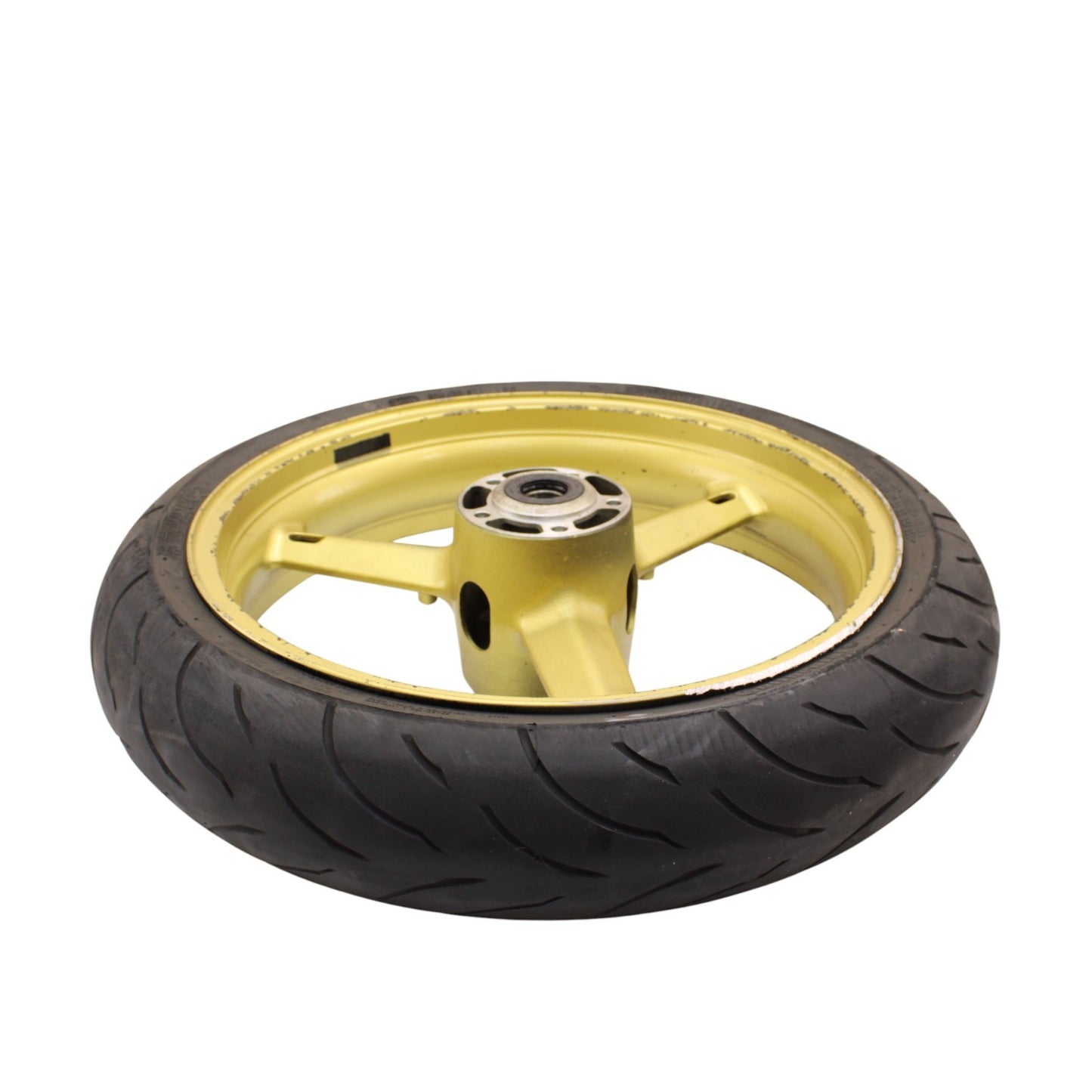 2003 2004 SUZUKI GSXR 1000 FRONT WHEEL RIM TIRE STRAIGHT STOCK YELLOW