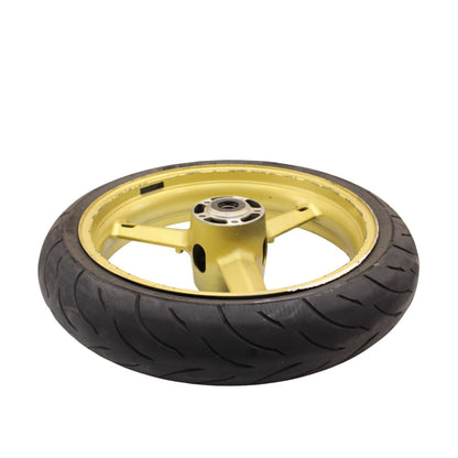 2003 2004 SUZUKI GSXR 1000 FRONT WHEEL RIM TIRE STRAIGHT STOCK YELLOW