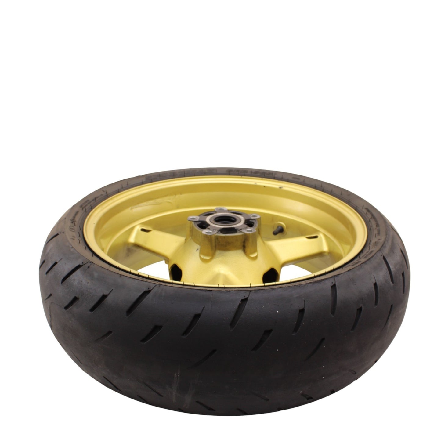 2003 2004 SUZUKI GSXR 1000 REAR WHEEL BACK RIM TIRE RUBBER YELLOW STOCK