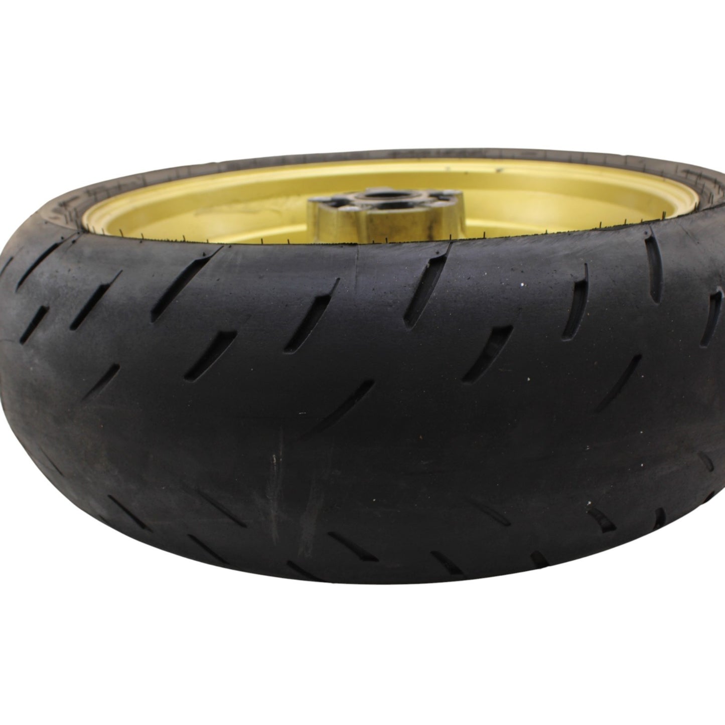 2003 2004 SUZUKI GSXR 1000 REAR WHEEL BACK RIM TIRE RUBBER YELLOW STOCK
