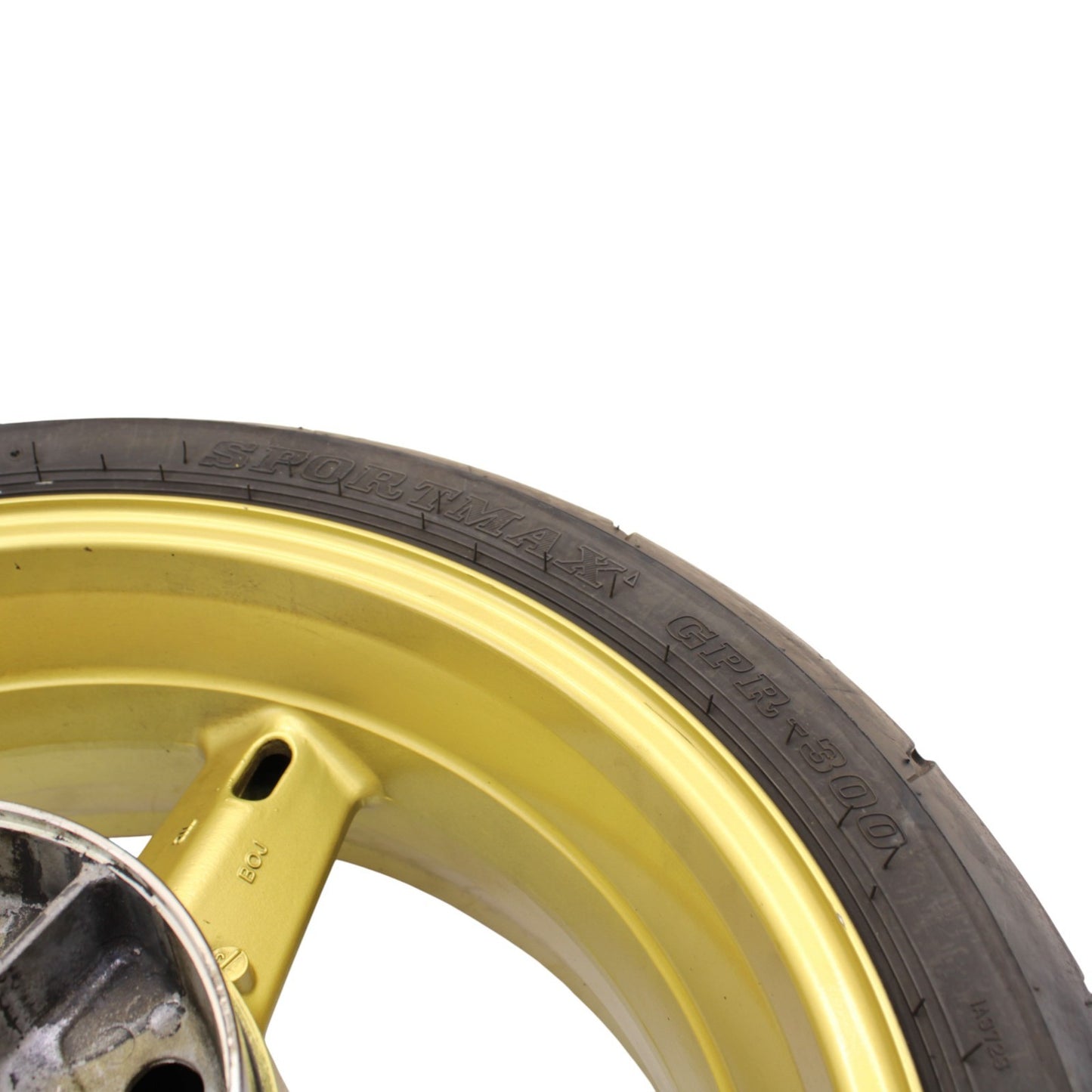 2003 2004 SUZUKI GSXR 1000 REAR WHEEL BACK RIM TIRE RUBBER YELLOW STOCK