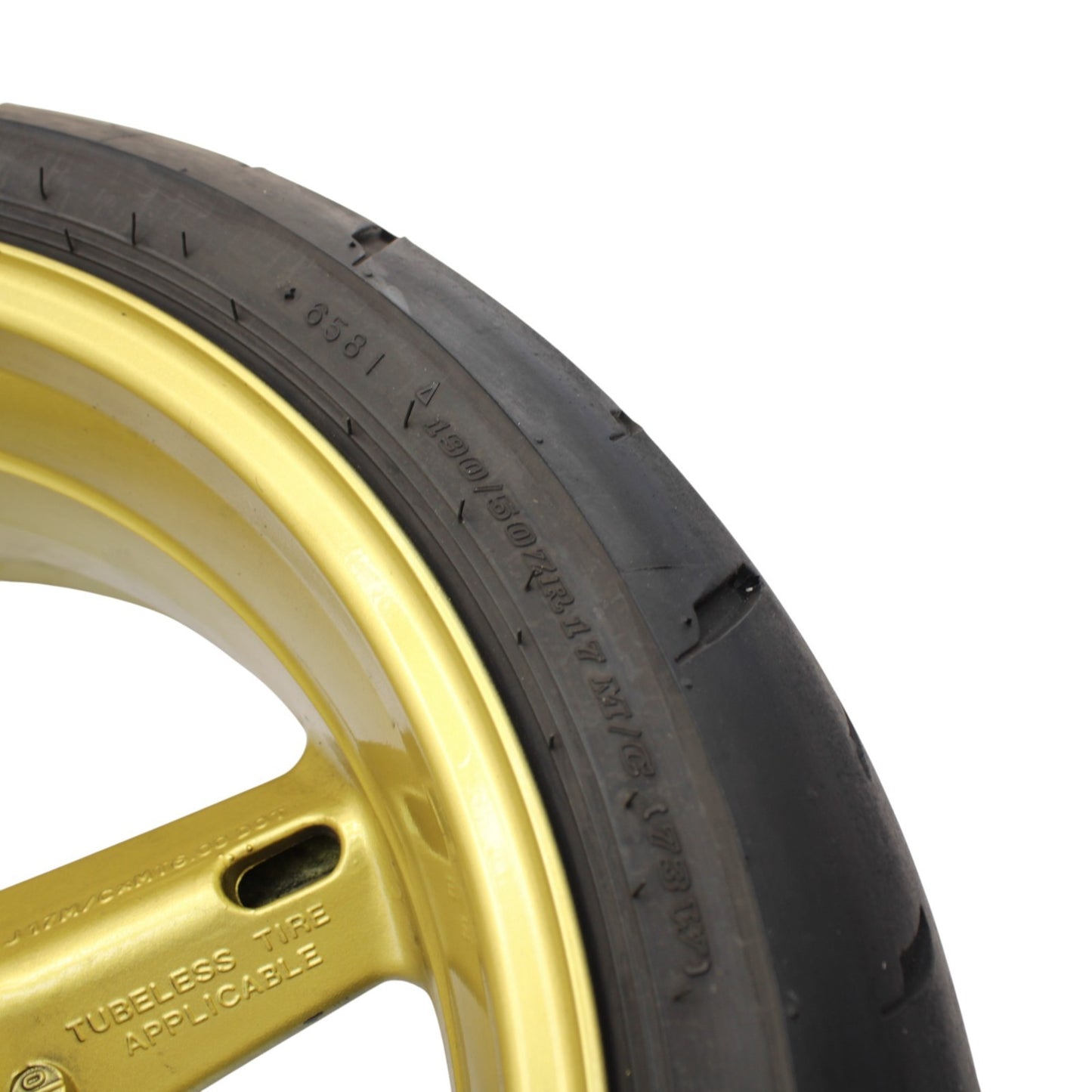 2003 2004 SUZUKI GSXR 1000 REAR WHEEL BACK RIM TIRE RUBBER YELLOW STOCK