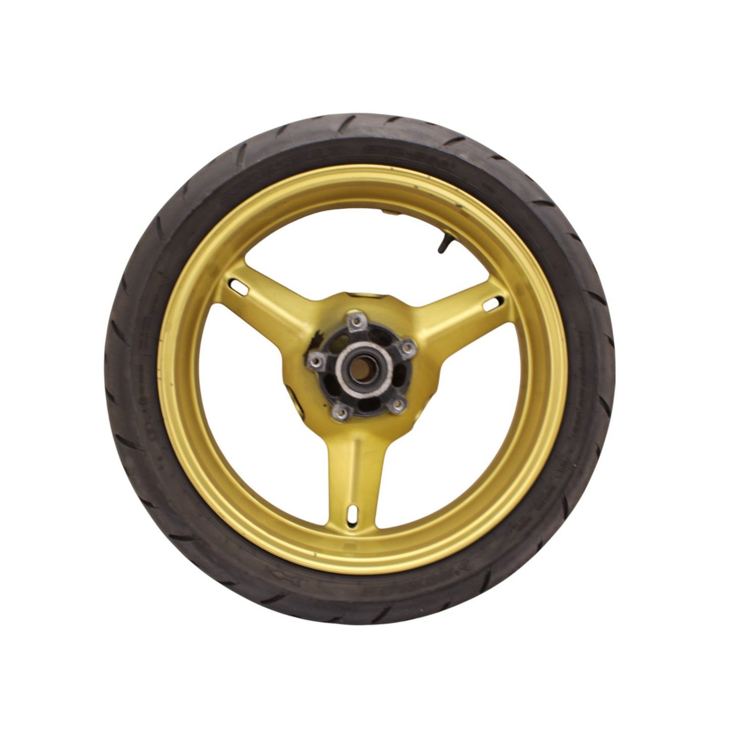 2003 2004 SUZUKI GSXR 1000 REAR WHEEL BACK RIM TIRE RUBBER YELLOW STOCK