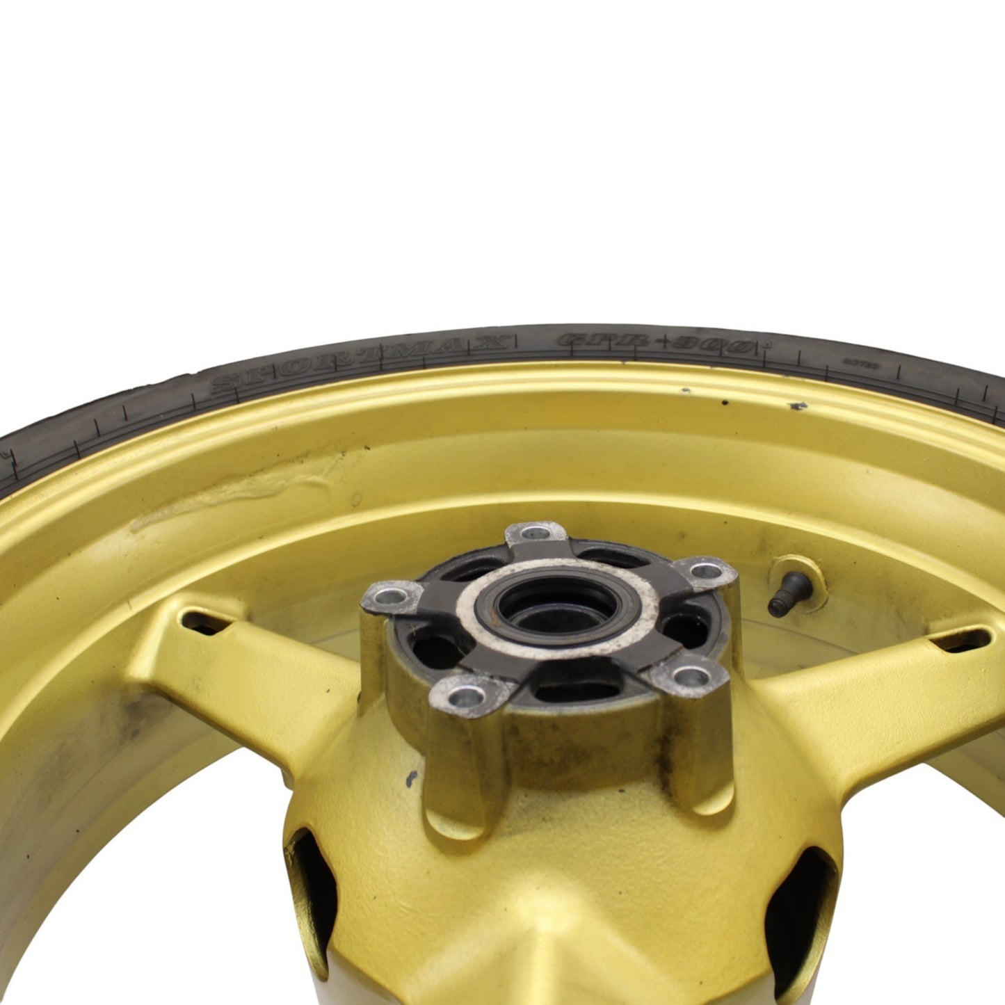 2003 2004 SUZUKI GSXR 1000 REAR WHEEL BACK RIM TIRE RUBBER YELLOW STOCK