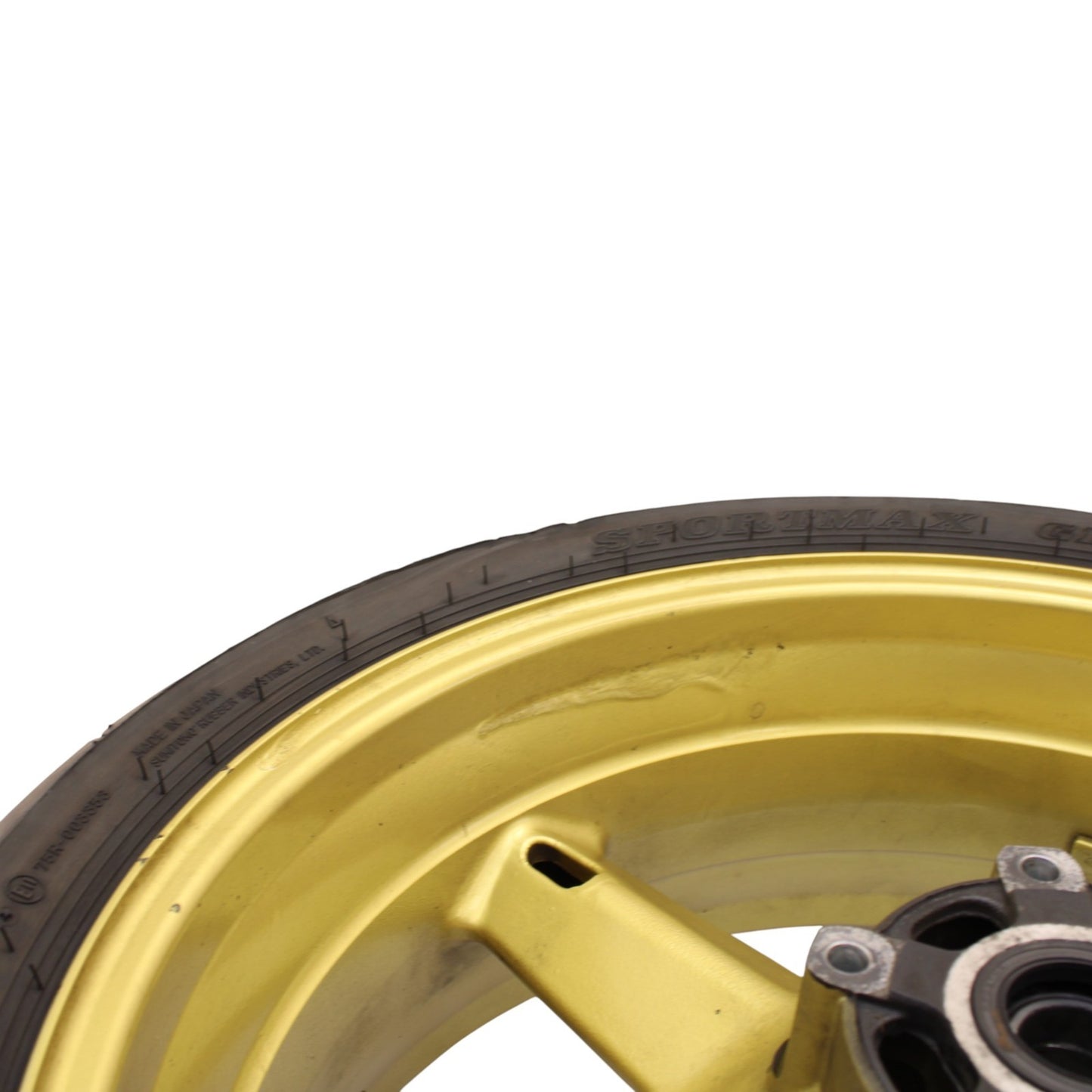 2003 2004 SUZUKI GSXR 1000 REAR WHEEL BACK RIM TIRE RUBBER YELLOW STOCK