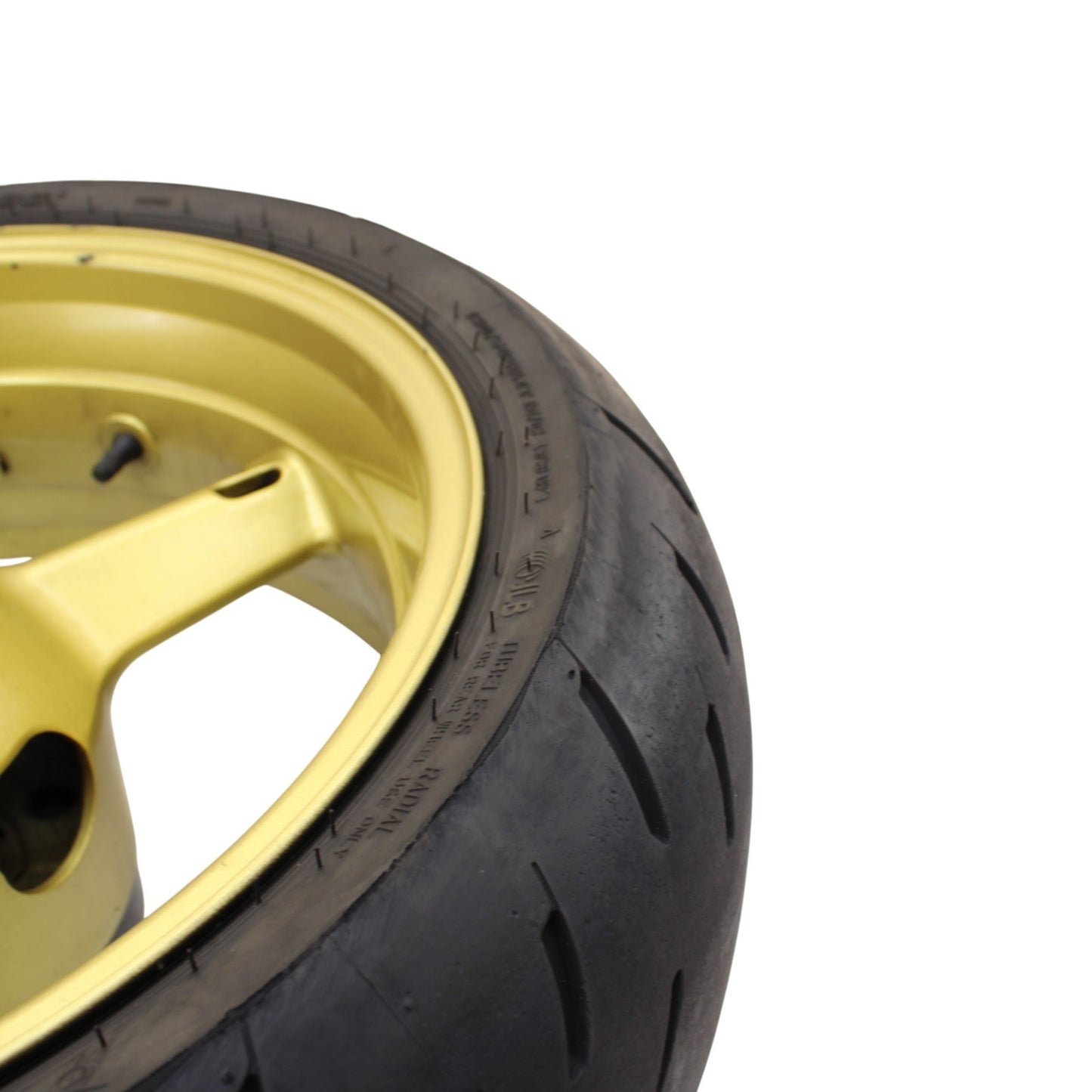 2003 2004 SUZUKI GSXR 1000 REAR WHEEL BACK RIM TIRE RUBBER YELLOW STOCK