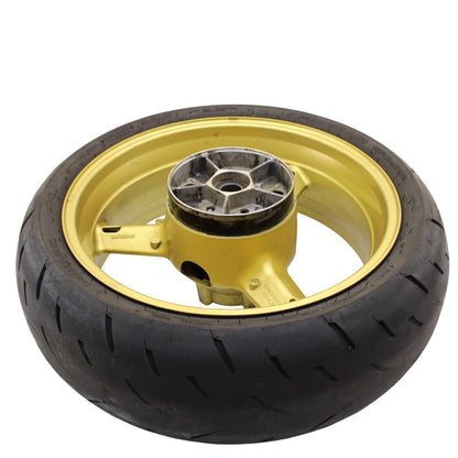 2003 2004 SUZUKI GSXR 1000 REAR WHEEL BACK RIM TIRE RUBBER YELLOW STOCK