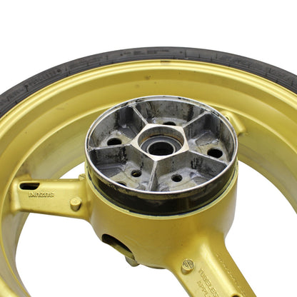 2003 2004 SUZUKI GSXR 1000 REAR WHEEL BACK RIM TIRE RUBBER YELLOW STOCK