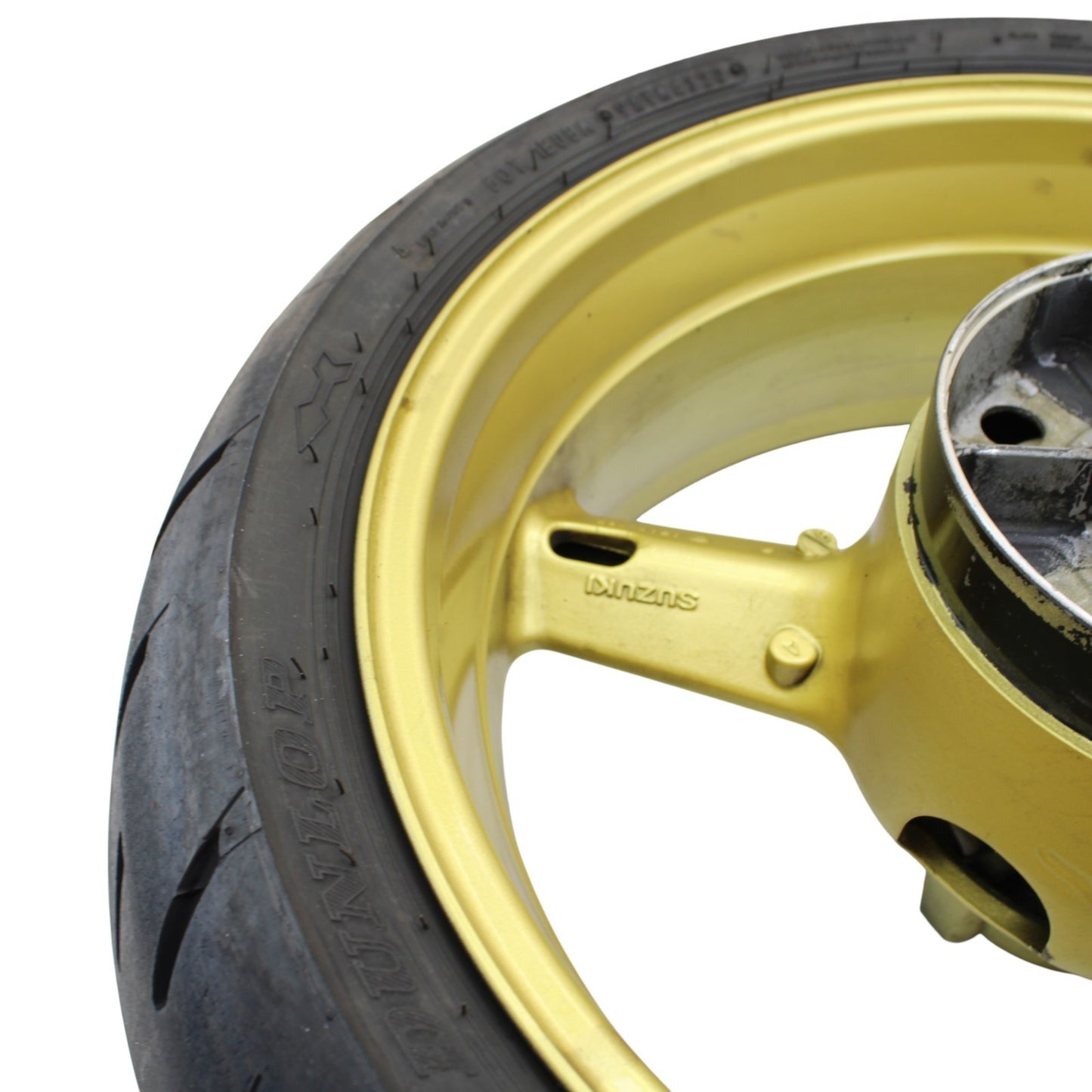 2003 2004 SUZUKI GSXR 1000 REAR WHEEL BACK RIM TIRE RUBBER YELLOW STOCK