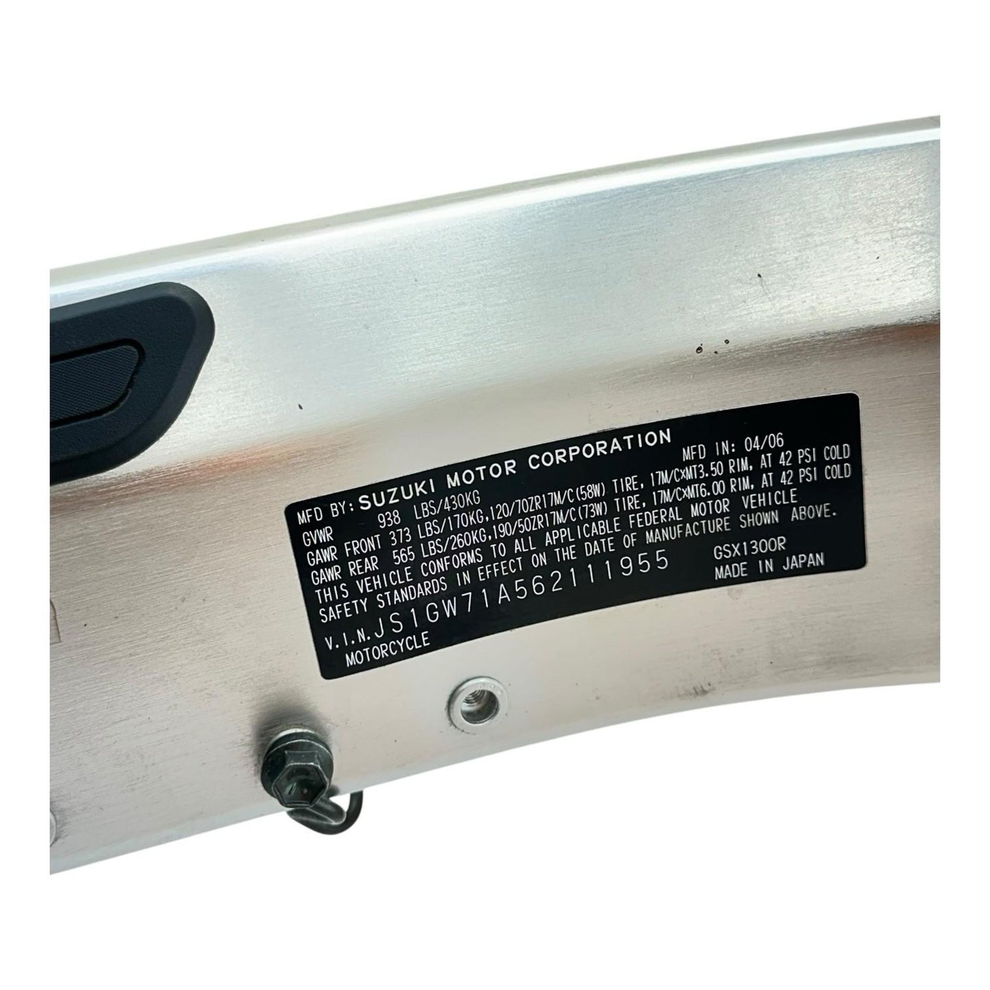 1999 - 2007 SUZUKI HAYABUSA MAIN FRAME CHASSIS BODY SILVER STOCK OEM