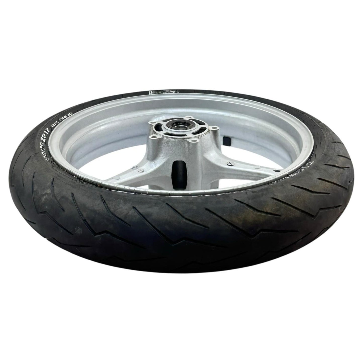 2007 2008 SUZUKI GSXR 1000 FRONT WHEEL RIM TIRE RUBBER SILVER STOCK OEM