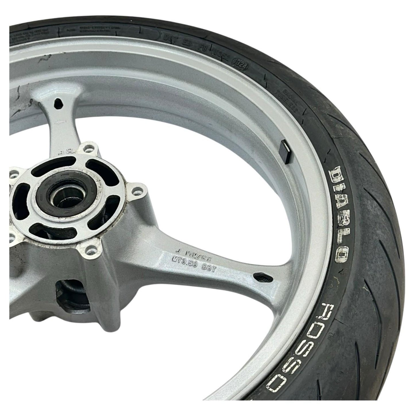 2007 2008 SUZUKI GSXR 1000 FRONT WHEEL RIM TIRE RUBBER SILVER STOCK OEM