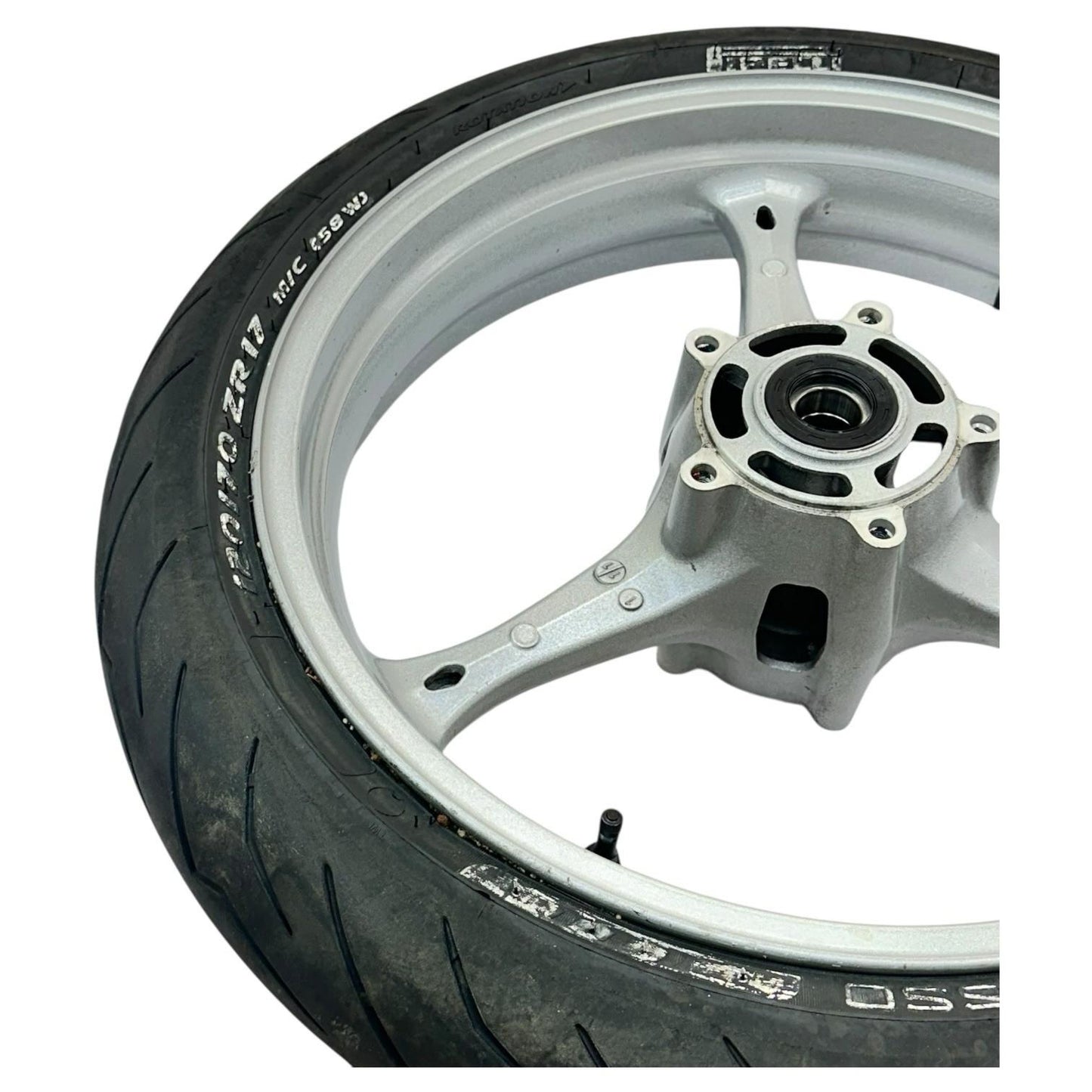 2007 2008 SUZUKI GSXR 1000 FRONT WHEEL RIM TIRE RUBBER SILVER STOCK OEM