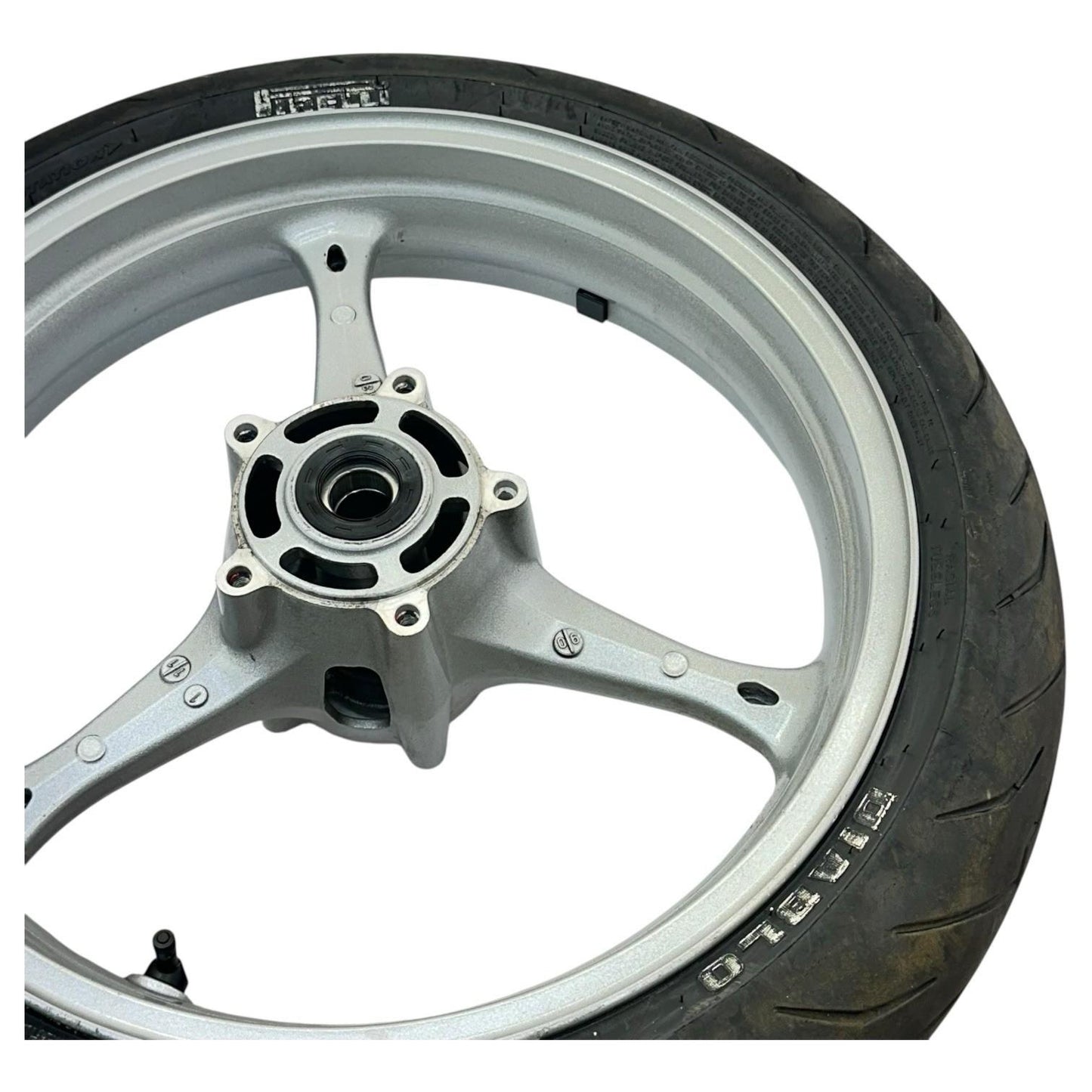 2007 2008 SUZUKI GSXR 1000 FRONT WHEEL RIM TIRE RUBBER SILVER STOCK OEM