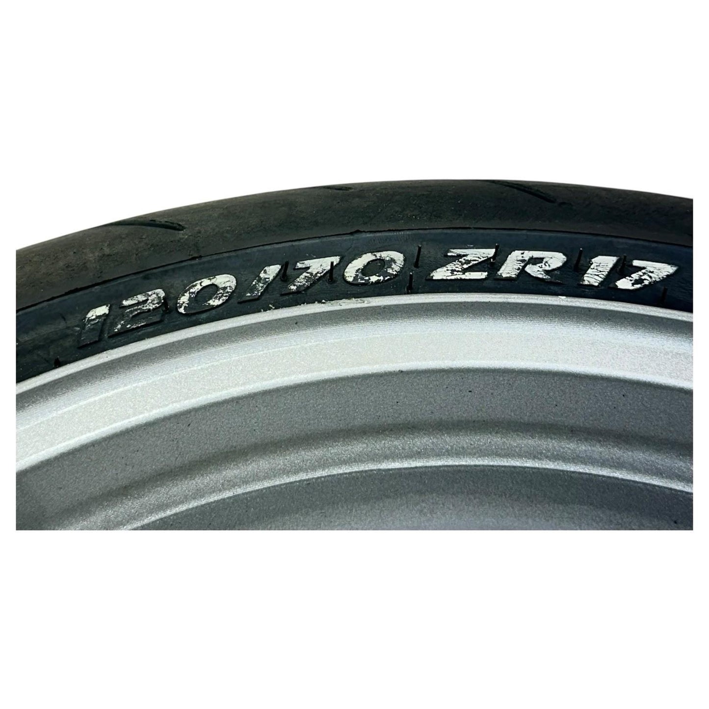 2007 2008 SUZUKI GSXR 1000 FRONT WHEEL RIM TIRE RUBBER SILVER STOCK OEM