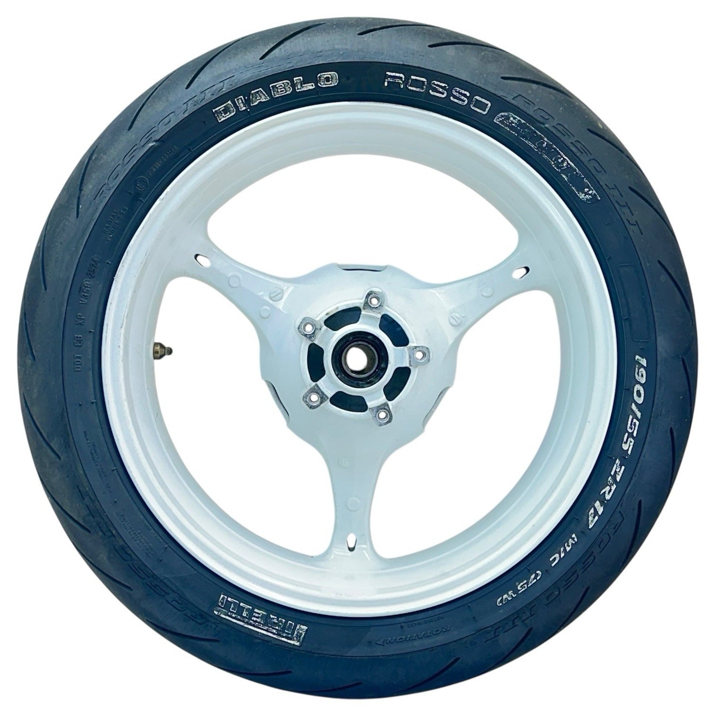 2007 2008 SUZUKI GSXR 1000 REAR WHEEL BACK RIM TIRE RUBBER HUB WHITE STOCK OEM